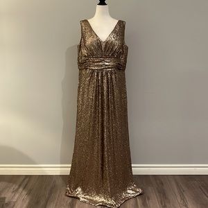 Christina Wu Celebration Long A-Line Bronze Sequins Dress